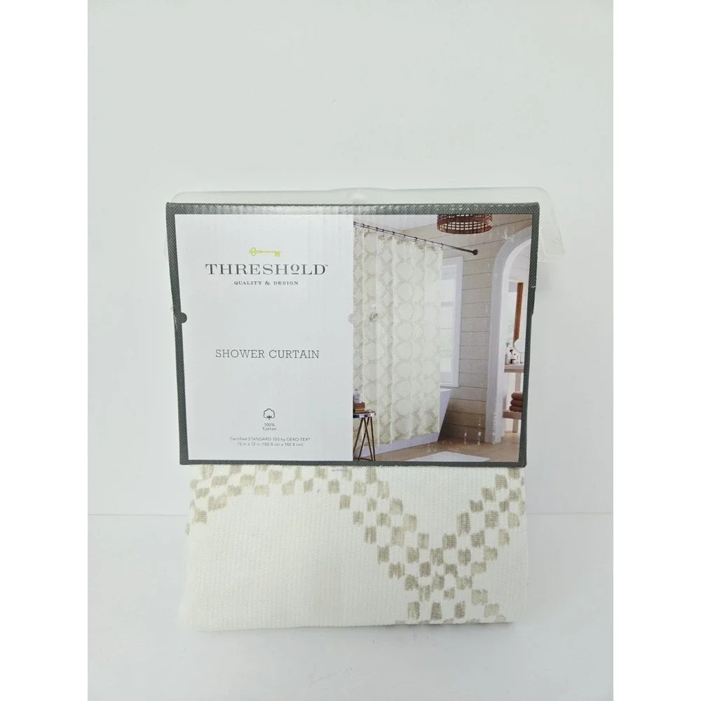 Threshold Shower Curtain cotton fabric off white beige NEW 72x72